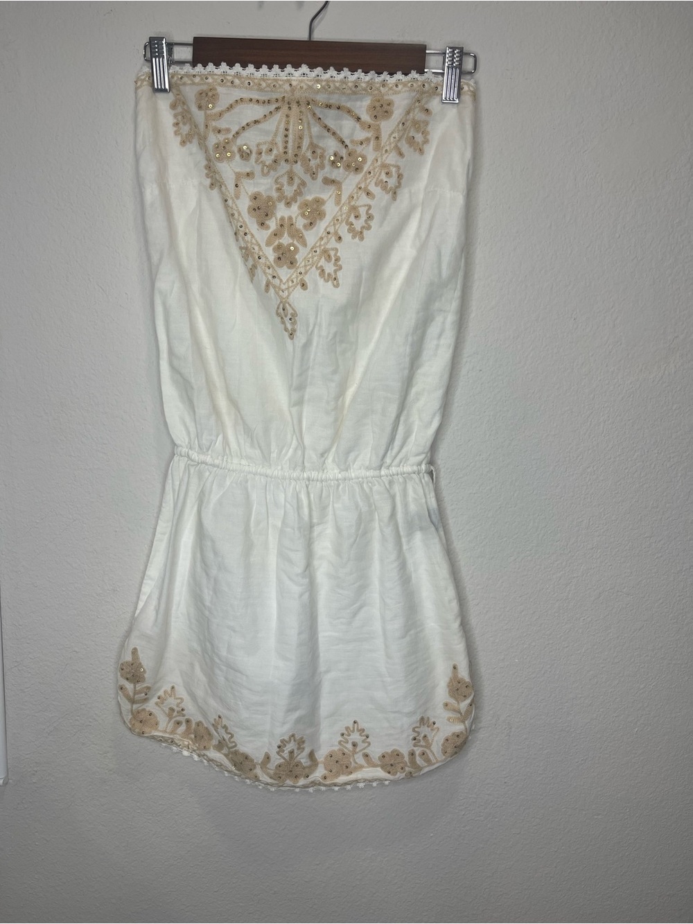 Cynthia Rowley Boho Strapless Embroidered White Mini Dress